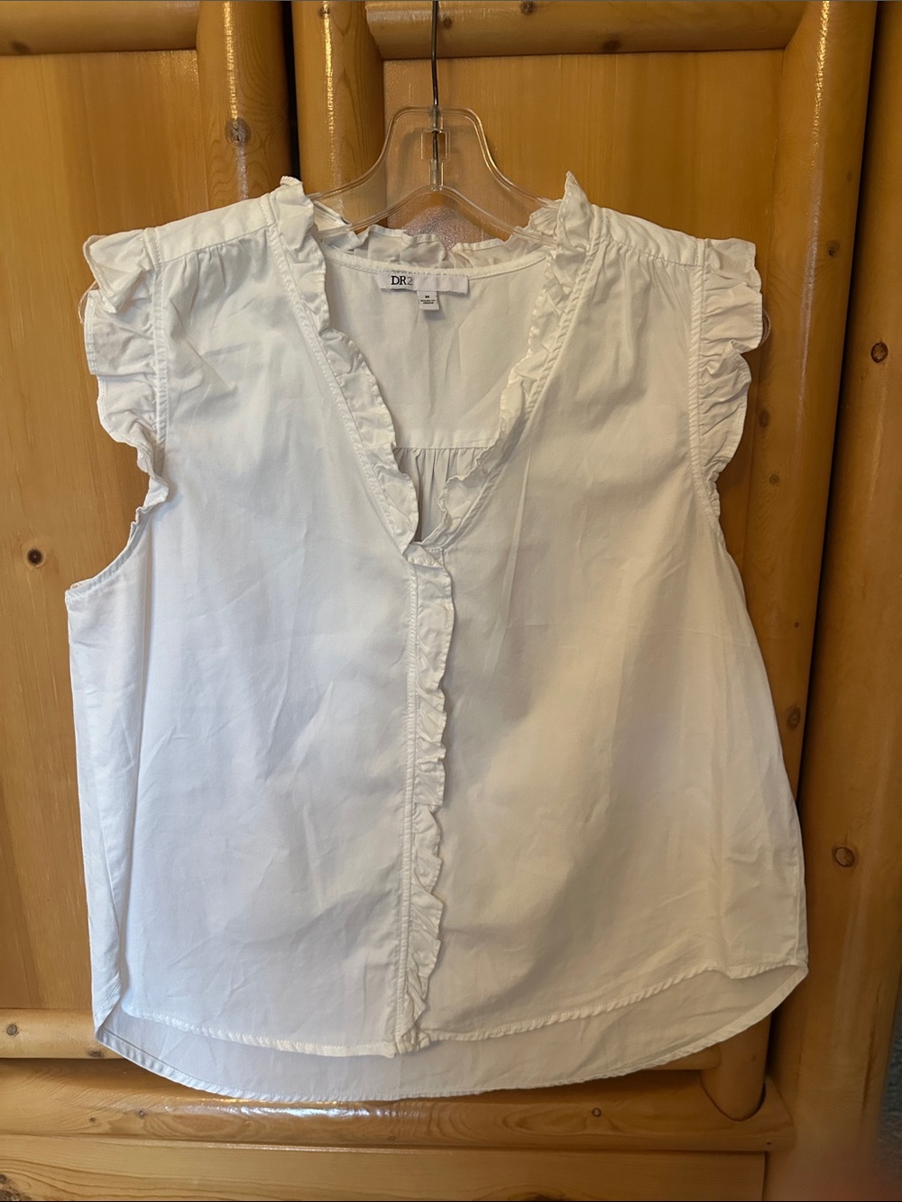 DR2 White Ruffle-Trim Sleeveless Cotton Top
